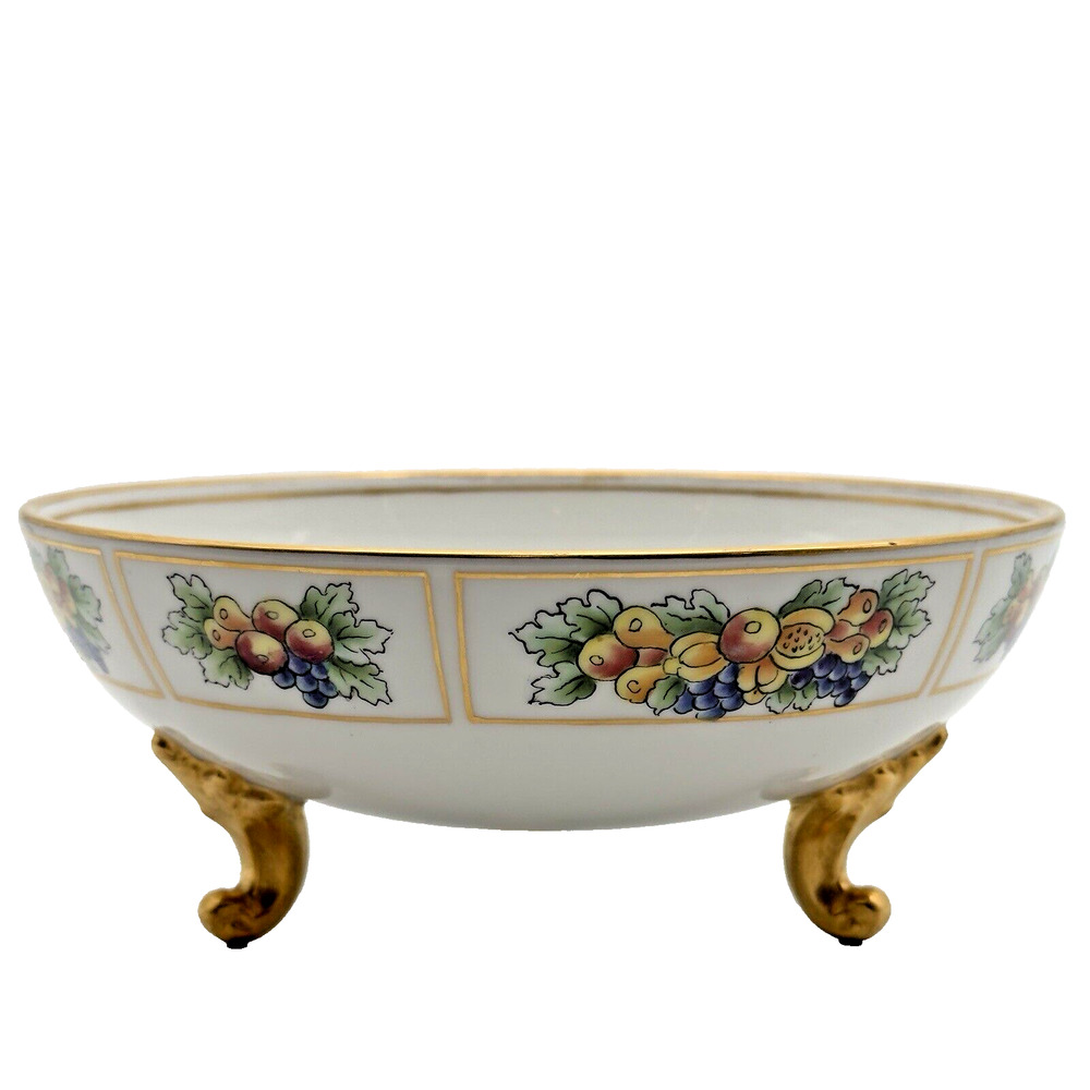 Antique T&V Limoges France Footed Bowl Hand Painted Fruit Grapes Gold Gilt 7.5" - Picture 2 of 12